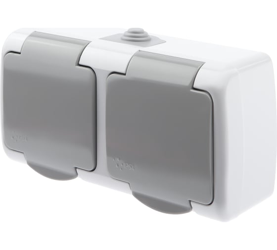 Изображение товара Розетка Intro Atlantic 5-203-03 двойная с заземлением Schuko 16А открытой установки серый Б0051060