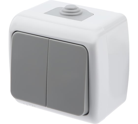 Изображение товара Выключатель Intro Atlantic 5-104-03 двойной 10А-250В IP54 открытой установки серый Б0050943