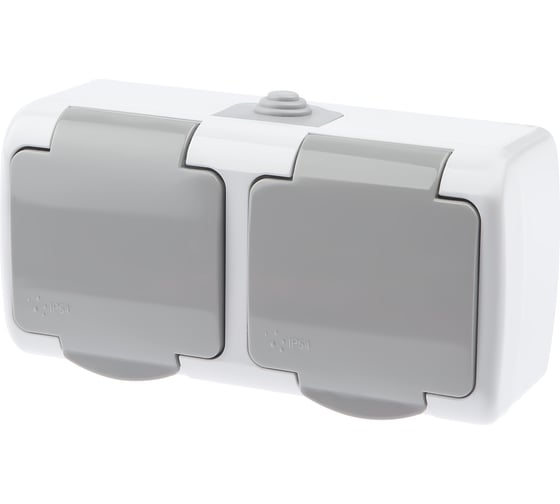 Изображение товара Розетка Intro Atlantic 5-204-03 двойная с заземлением Schuko шторки открытой установки серый Б0051061