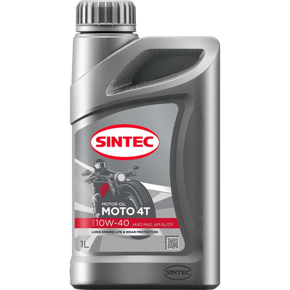 Масло моторное полусинтетическое Sintec для четырехтактных двигателей Moto 4T SAE 10W-40 API SL/CF JASO MA2 1л 105773