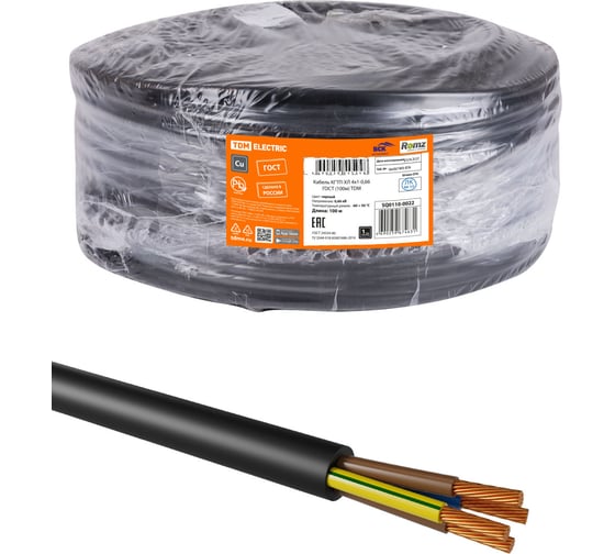 Изображение товара Кабель КГТП-ХЛ TDM ELECTRIC 4х1-0,66 ГОСТ 100м SQ0110-0022