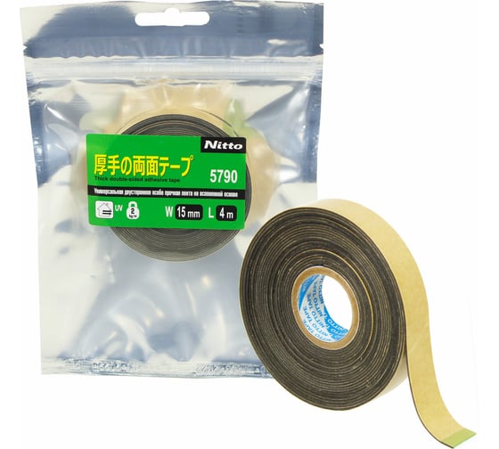 Изображение товара Универсальная двусторонняя особо прочная лента на вспененной основе Nitto 5790, 15 мм х 4 м 4627198578737