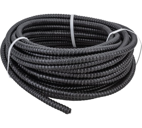 Изображение товара Металлорукав в ПВХ изоляции с протяжкой УРАЛ ПАК РЗ-Ц-П нг 10мм черный 20 м МР-1201010-020