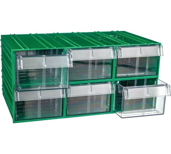 Изображение товара Пластиковый короб СТЕЛЛА-ТЕХНИК 140x250x100 мм, комплект 6 штук C-2-К6-зеленый-прозрачный