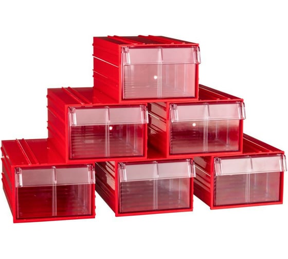 Изображение товара Пластиковый короб СТЕЛЛА-ТЕХНИК 140x250x100 мм, комплект 6 штук C-2-К6-красный-прозрачный