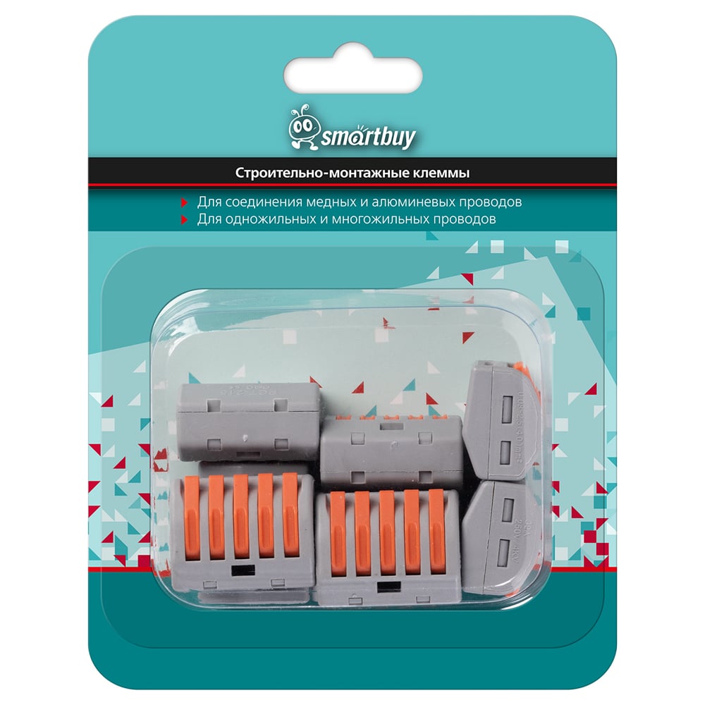 Изображение товара Строительно монтажная клемма Smartbuy с рычагами 5 отверстий для проводов 0,5-4 мм²