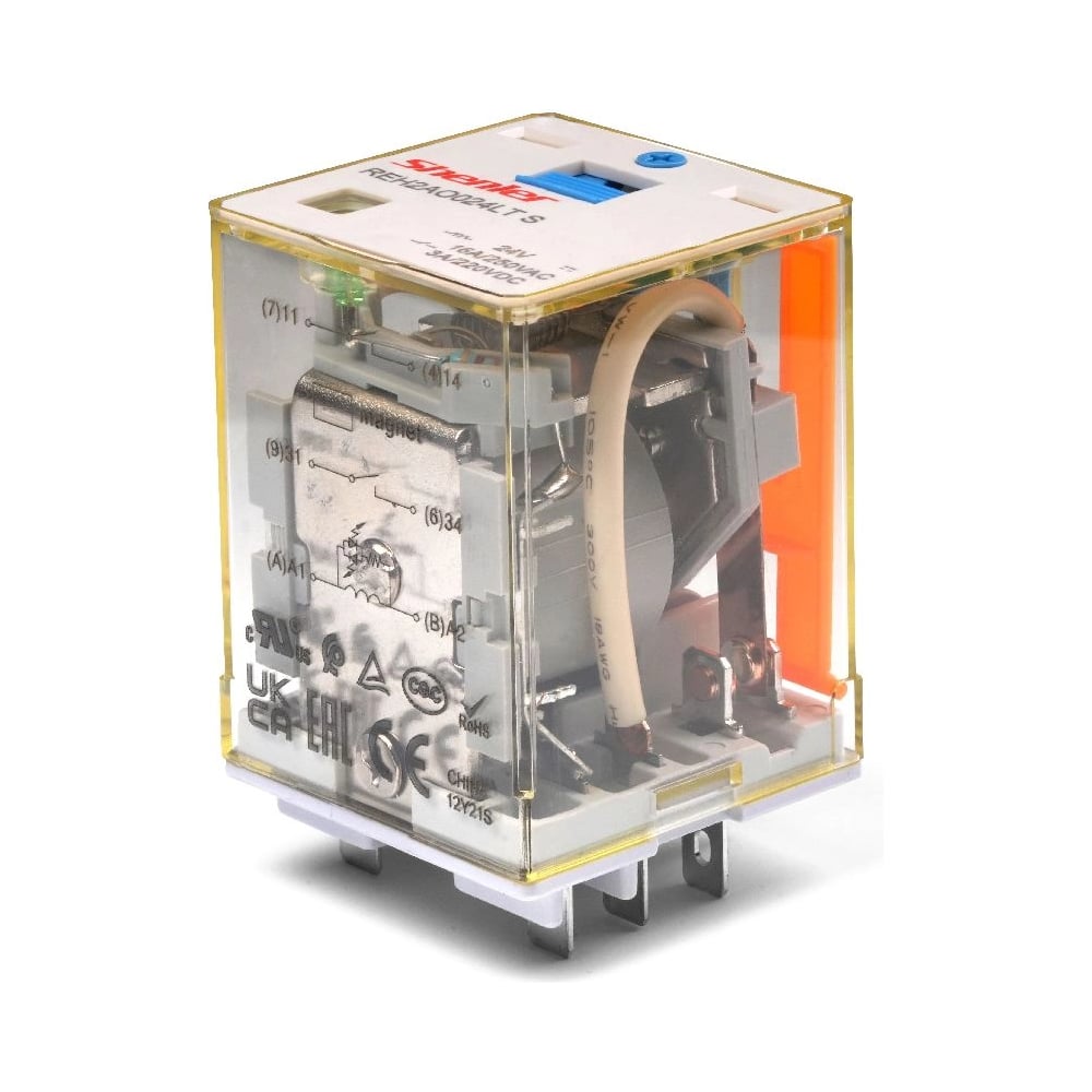 Изображение товара Реле SHENLER НТК Приборэнерго 3NO, 16A(400VAC)/ 10A(220VDC), 220VDC, мех. инд., тест-кнопка, LED, магнит REH3AO220LTS