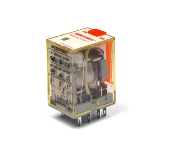 Изображение товара Реле Shenler НТК Приборэнерго, 2CO, 7A(250VAC/30VDC), 24VDC, мех. индикация, тест-кнопка с блокировкой, LED RKE2CO024LT
