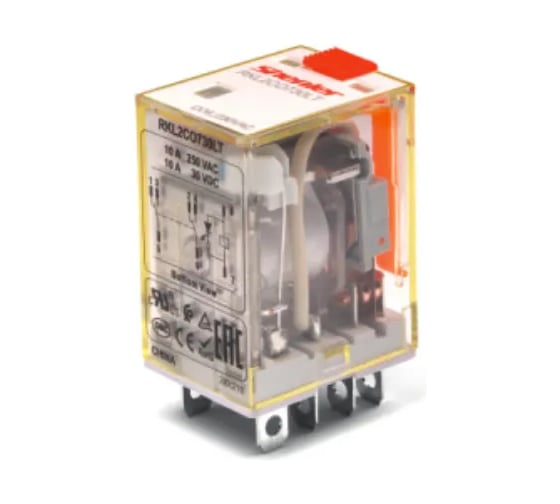 Изображение товара Реле SHENLER НТК Приборэнерго 4CO, 10A, (250VAC/30VDC), 24VDC, мех. индикация, тест-кнопка с блокировкой, диод -A1/+A2, LED RKL4CO024LTD