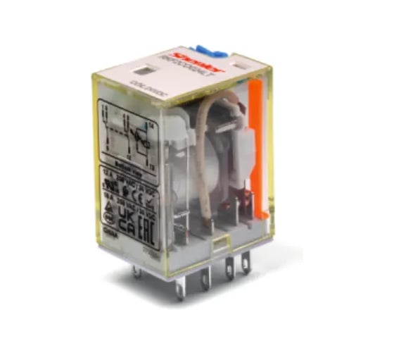 Изображение товара Реле Shenler НТК Приборэнерго, 4CO, 6A(250VAC/30VDC), 12VDC, мех. индикация, тест-кнопка с блокировкой, LED RKF4CO012LT
