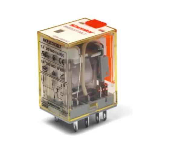 Изображение товара Реле SHENLER НТК Приборэнерго 4CO, 5A(250VAC/30VDC), 230VAC, мех. индикация, тест-кнопка с блокировкой, LED RKE4CO730LT