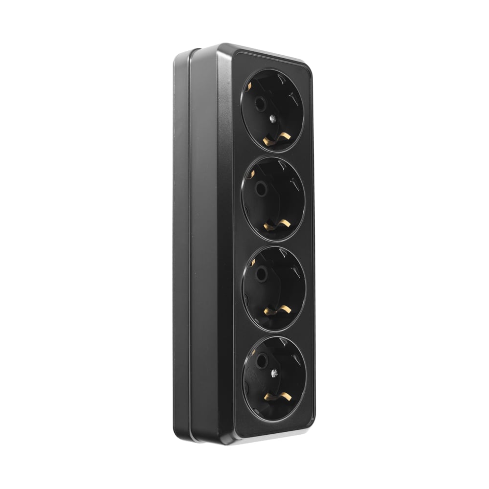 Розетка General Lighting Systems Альфа 4-х местная горизонтальная 2П+3 открытой установки IP20 16A черная 477061
