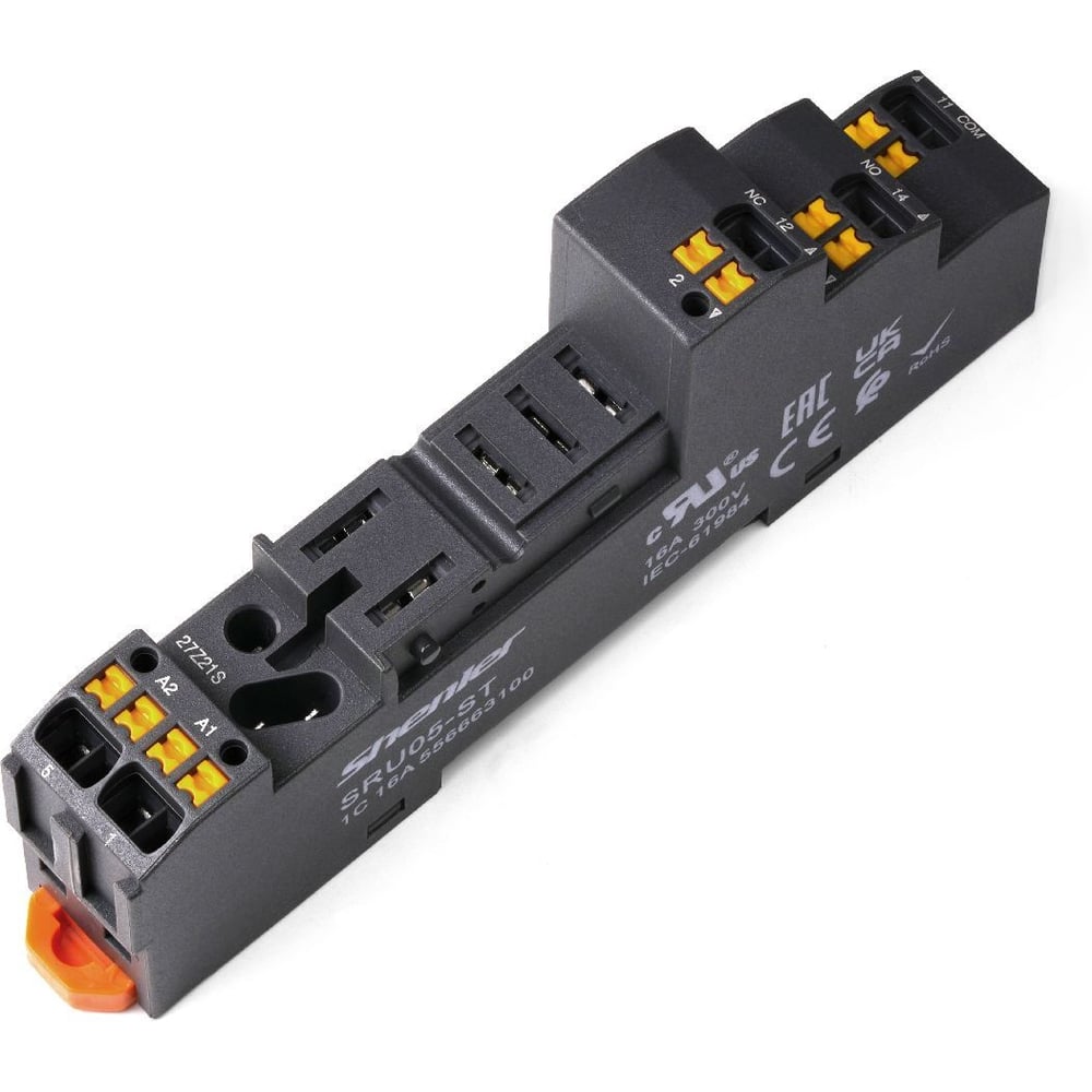 Цоколь SHENLER НТК Приборэнерго 16A(300V), push-in, черный, на рейку DIN35, для RFT1CO, 46.61, G2R-1, KRI1 SRU05-ST