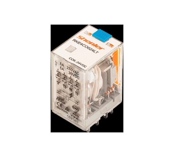 Изображение товара Реле Shenler НТК Приборэнерго, 4CO, 5A(250VAC/30VDC), 110VDC, мех. индикация, тест-кнопка с блокировкой, диод +A1/-A2, LED RKE4CO110LTD1