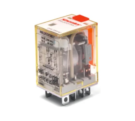 Изображение товара Реле SHENLER НТК Приборэнерго 4CO, 10A(250VAC/30VDC), 24VDC, мех. индикация, тест-кнопка с блокировкой, LED RKL4CO024LT
