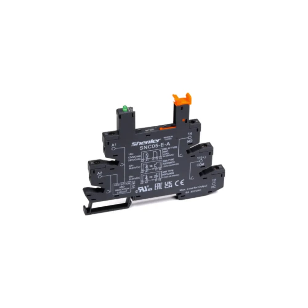 Цоколь SHENLER НТК Приборэнерго 8A(300VAC), черный, (12...24VAC/DC), винтовой зажим, LED, W=6.2mm, на рейку DIN35, для RNC, RM699BV, RSR30, 34.51, 34.81, RSS, HF41F SNC05-E-A