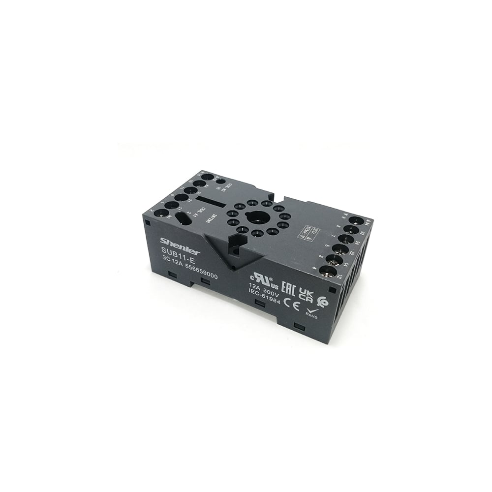 Цоколь SHENLER НТК Приборэнерго 2CO/8pin, 12A(300V), винтовой зажим, черный, на рейку DIN35/панель, для RUB2CO, R15, 60.12, RRD2, MT2, RUMC2, MK2 SUB08-E