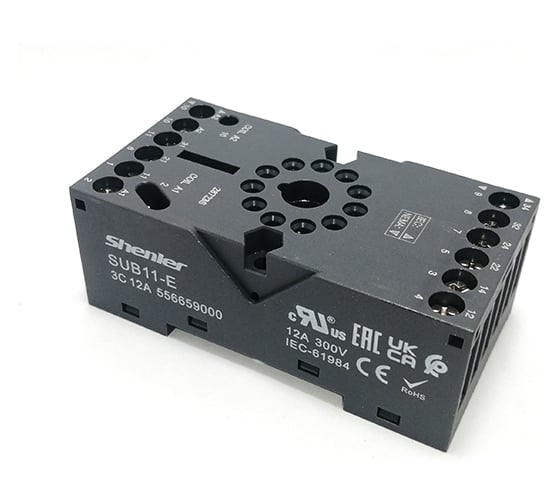 Изображение товара Цоколь SHENLER НТК Приборэнерго 2CO/8pin, 12A(300V), винтовой зажим, черный, на рейку DIN35/панель, для RUB2CO, R15, 60.12, RRD2, MT2, RUMC2, MK2 SUB08-E
