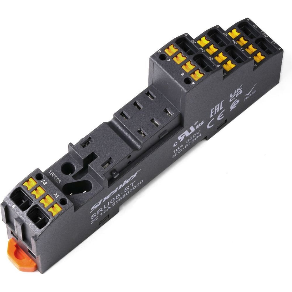 Цоколь SHENLER НТК Приборэнерго 10A(300V), push-in, черный, на рейку DIN35, для RFT2CO, 46.52, G2R-2, KRI2 SRU08-ST