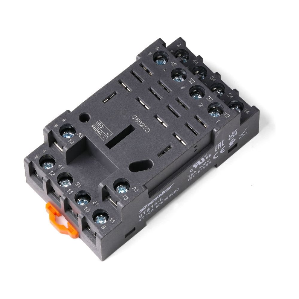 Цоколь SHENLER НТК Приборэнерго 4CO, 16A(300V), винтовой зажим, черный, на рейку DIN35, для RKL4CO, 56.34, RPM4, LY4 STB14-E