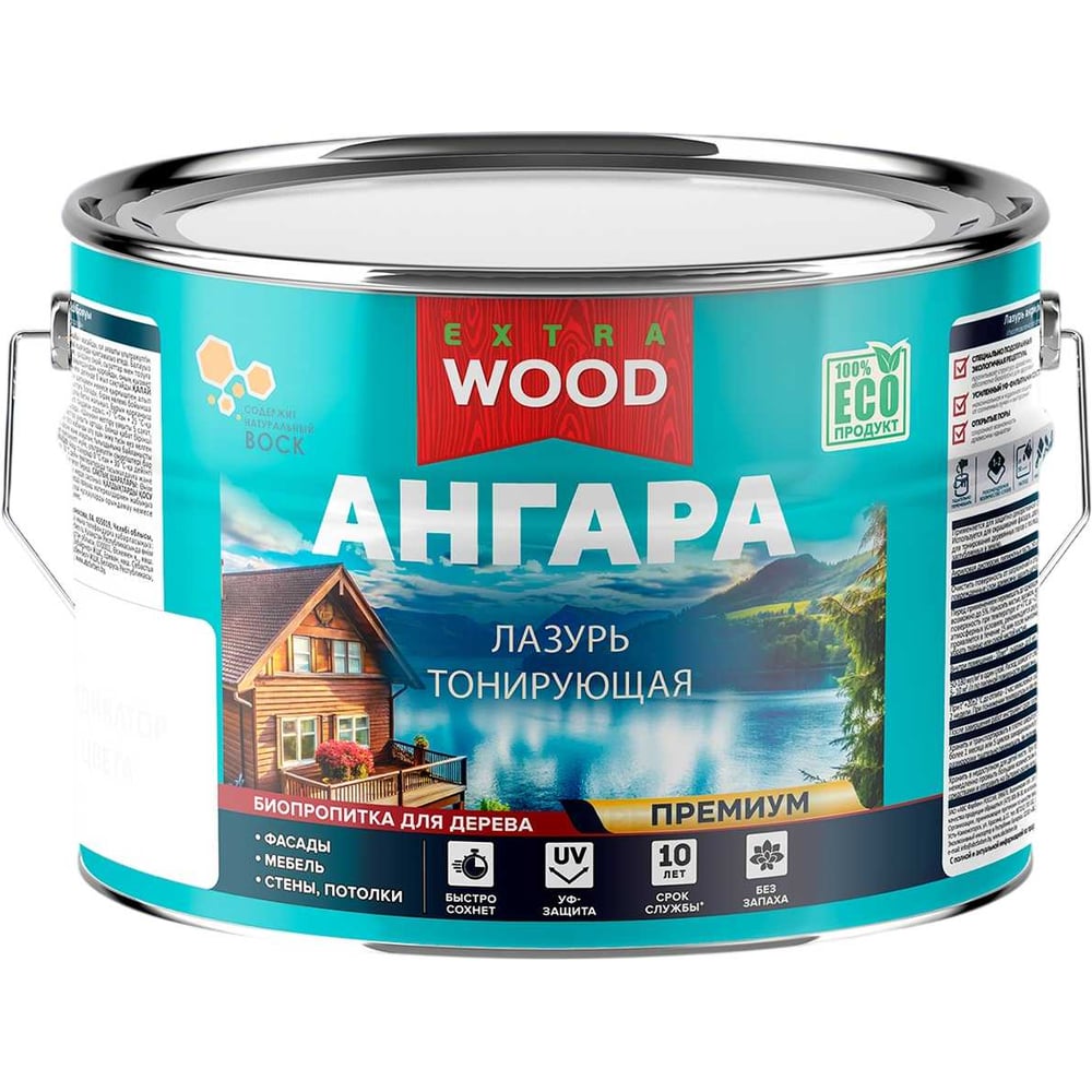Лазурь акриловая для дерева Farbitex Ангара тонирующая, биозащитная, 9л, дуб, WO 4300016740