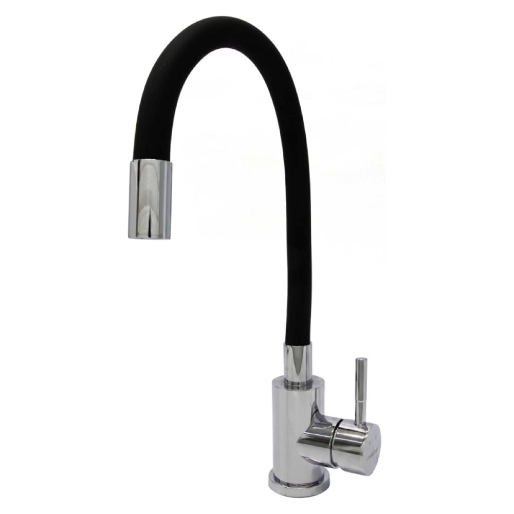 Смеситель для кухни MIXLINE 35K МЛНС-0325Х с гибким силиконовым изливом, под гайку, черный, хром 558783