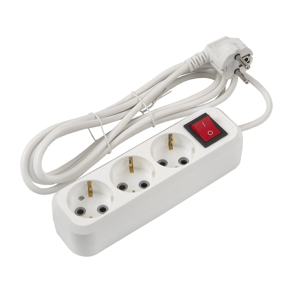 Удлинитель бытовой General Lighting Systems GES-10-3x075-3-3m-S, 10А, 3х0,75 мм2, 3 места, 3 метра, с заземлением 470090