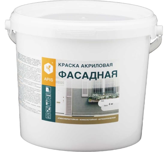 Изображение товара Краска акриловая фасадная APIS белая, ведро 7 кг RUK-004-0007