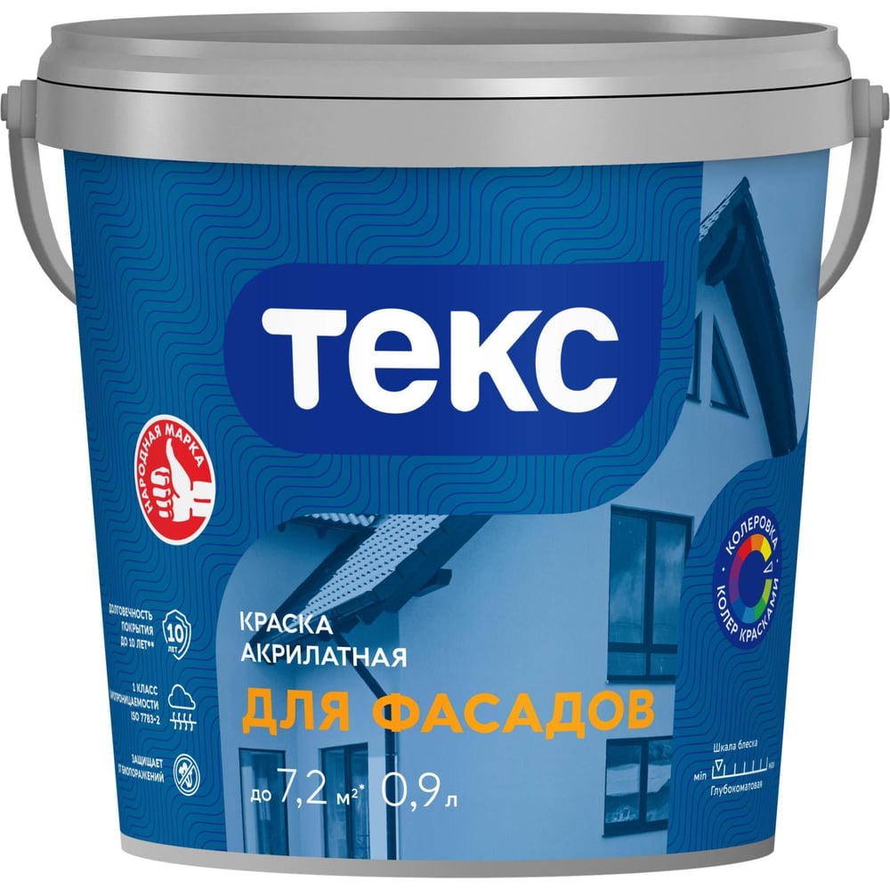 Краска фасадная Teks акрилатная база A белая 0,9 л - 2