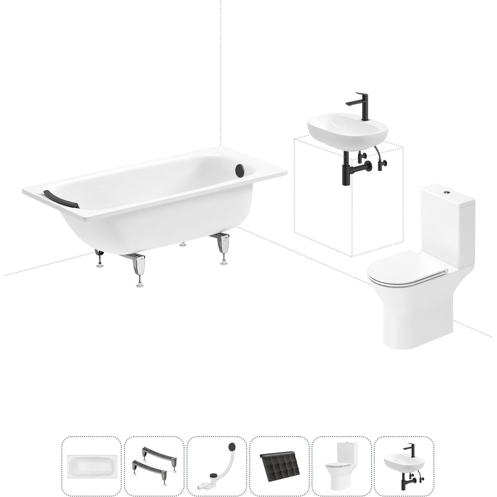 Изображение товара Комплект 6 в 1 Sanitana BLB Universal 3,5 стальная ванна 150x70 с напольным унитазом и раковиной 20220699R Изображение товара Комплект 6 в 1 Sanitana BLB Universal 3,5 стальная ванна 150x70 с напольным унитазом и раковиной 20220699R