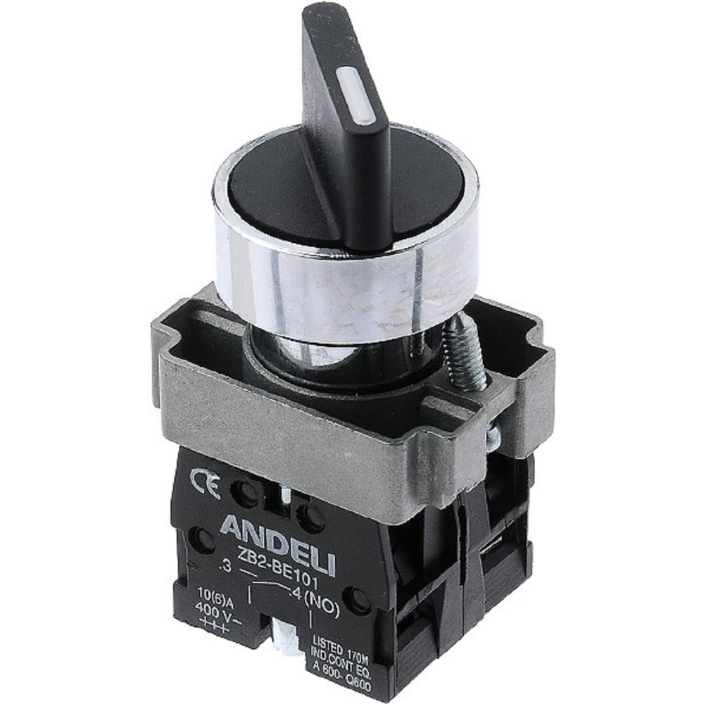 Изображение товара Переключатель ANDELI XB2-BD25 черный 1NO 1NC на 2 положения I-0 стандарт ручка артикул ADL10-001