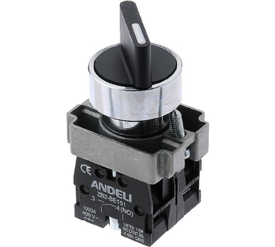 Изображение товара Переключатель ANDELI XB2-BD25 черный 1NO 1NC на 2 положения I-0 стандарт ручка артикул ADL10-001