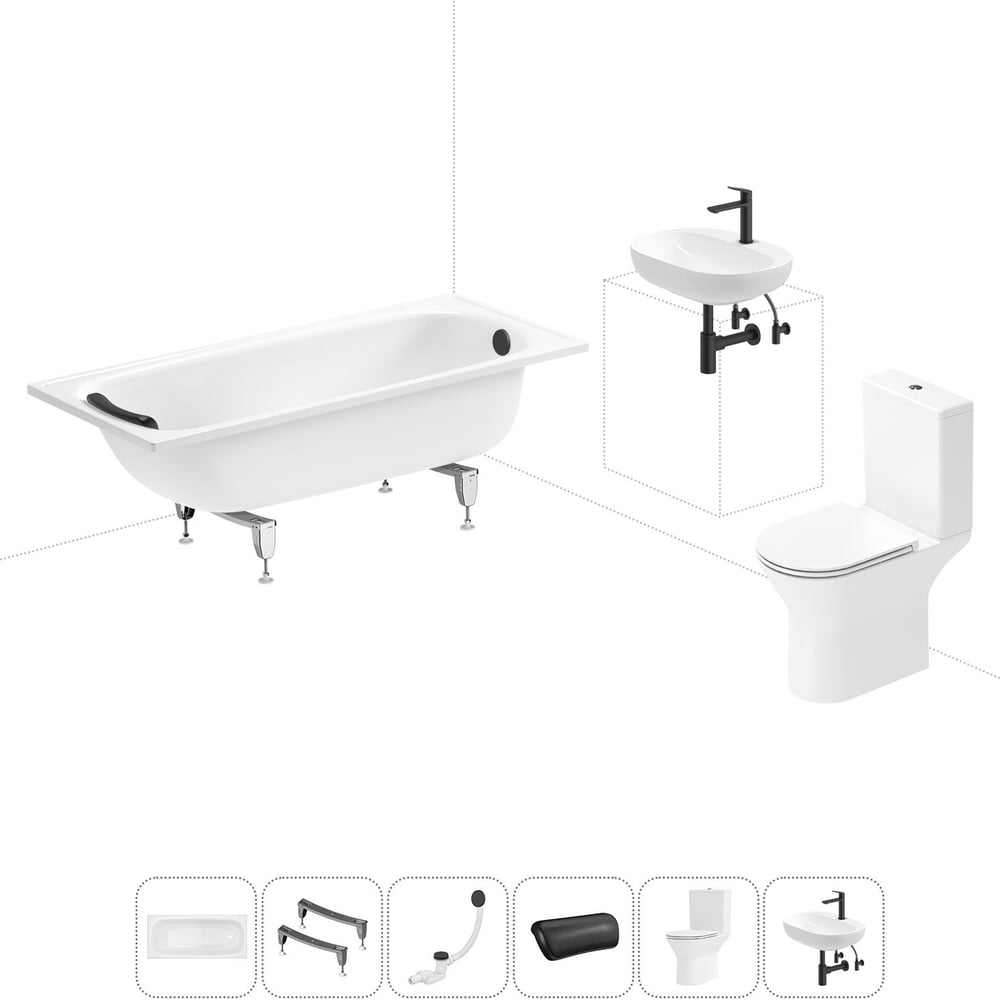 Изображение товара Комплект 6 в 1 Sanitana BLB Europa 2,2 стальная ванна 160x70 с напольным унитазом и раковиной 20220651R Изображение товара Комплект 6 в 1 Sanitana BLB Europa 2,2 стальная ванна 160x70 с напольным унитазом и раковиной 20220651R