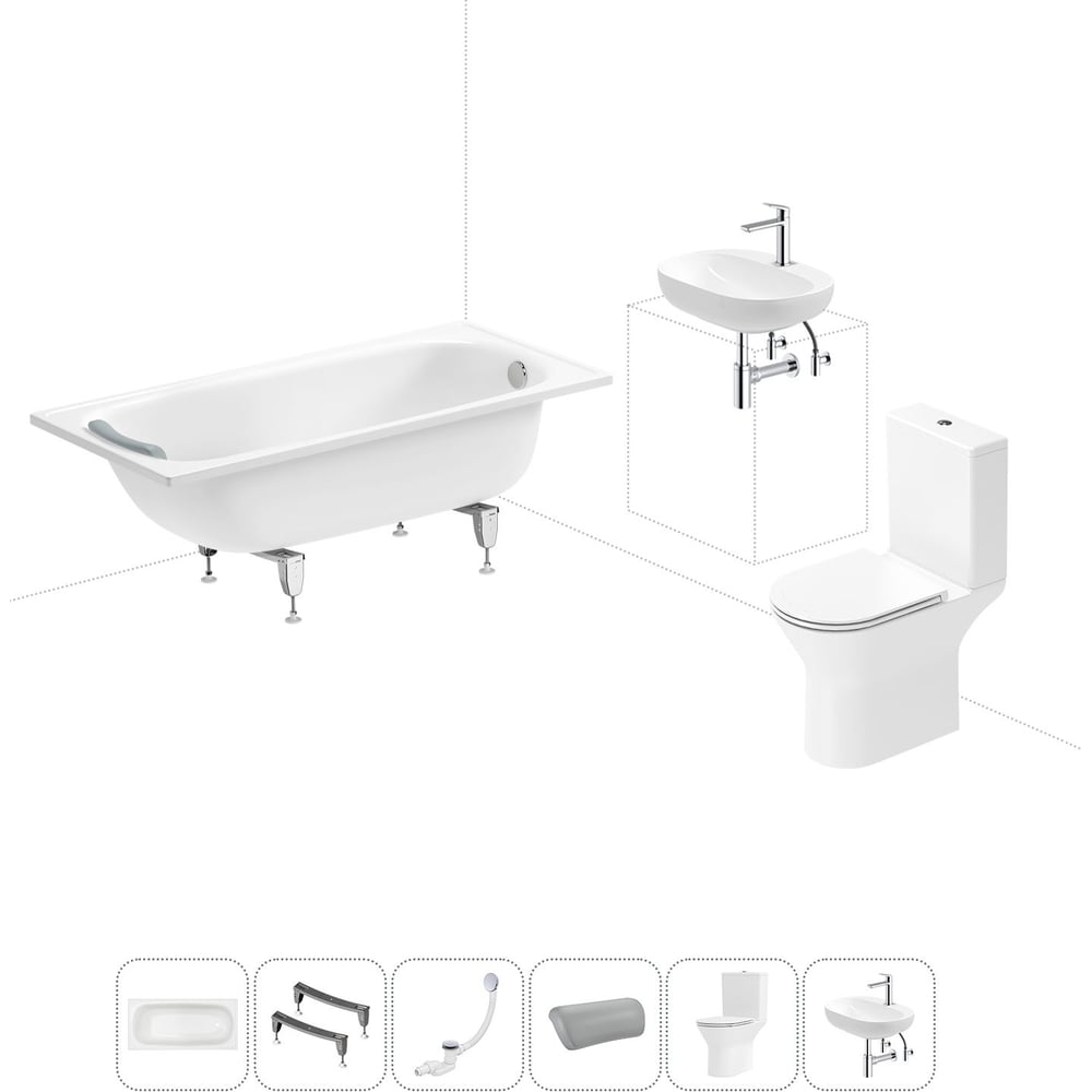 Комплект 6 в 1 Sanitana BLB Europa 2,2 стальная ванна 150x70 с напольным унитазом и раковиной 20220633R