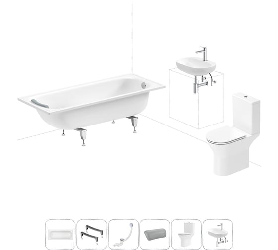 Изображение товара Комплект 6 в 1 Sanitana BLB Europa 2,2 стальная ванна 170x75 с напольным унитазом и раковиной 20220681R