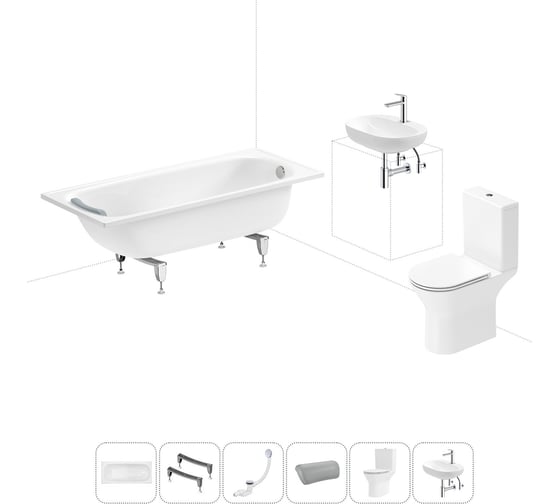 Изображение товара Комплект 6 в 1 Sanitana BLB Europa 2,2 стальная ванна 160x70 с напольным унитазом и раковиной 20220649R