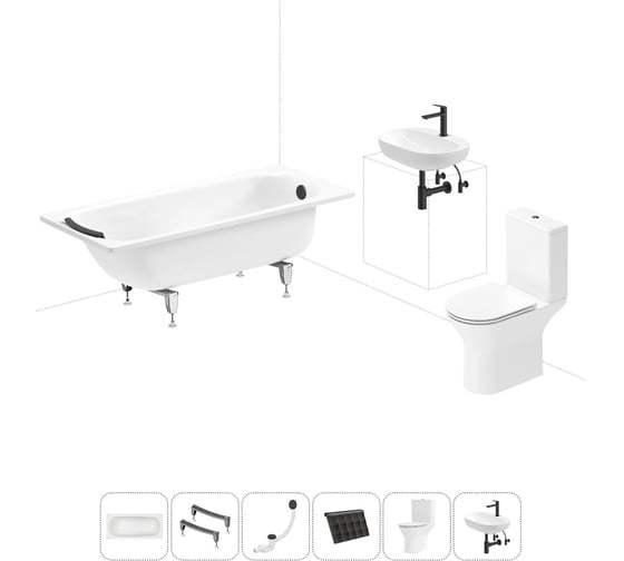 Изображение товара Комплект 6 в 1 Sanitana BLB Universal 3,5 стальная ванна 160x70 с напольным унитазом и раковиной 20220715R