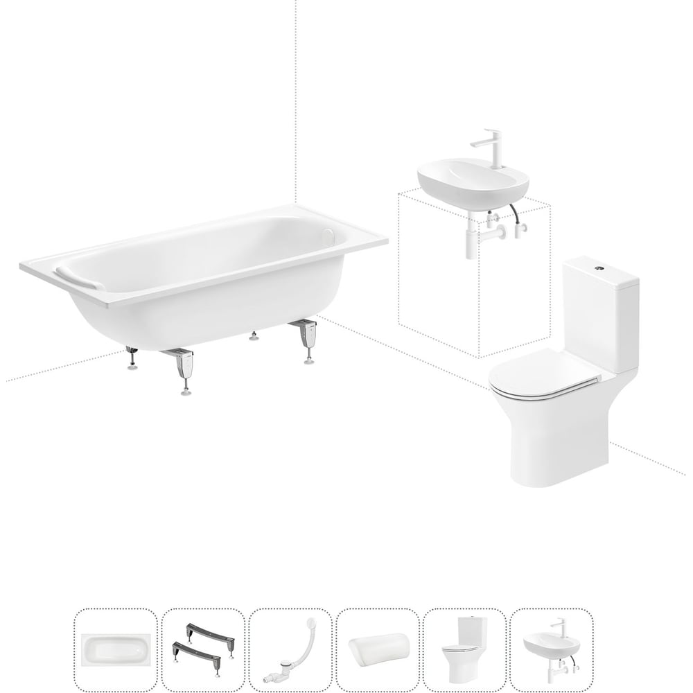 Комплект 6 в 1 Sanitana BLB Europa 2,2 стальная ванна 150x70 с напольным унитазом и раковиной 20220634R