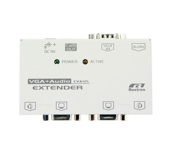 Изображение товара Удлинитель REXTRON VGA+AUDIO передающий блок, 1 вход, 2 выхода, до 1280х1024, UTP до 150м EVA-12L