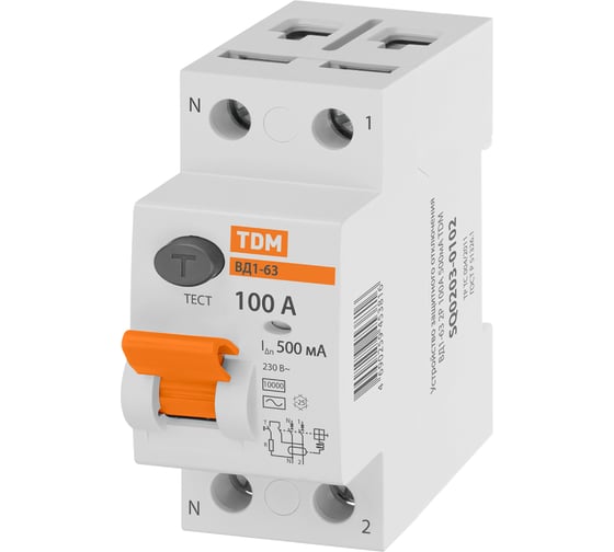 Изображение товара УЗО TDM ELECTRIC ВД1-63 2Р 100А 500мА SQ0203-0102