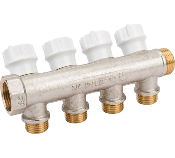 Изображение товара Коллектор ITAP НВ 3/4 4x1/2 Н 38 мм., никелированный, с вентилями 465 3/4'-4