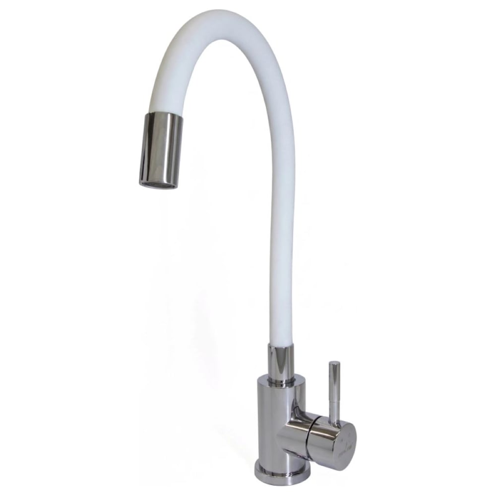 Смеситель для кухни MIXLINE 35k МЛНС-0325Х белый гибкий силиконовый излив, под гайку ХРОМ 558782