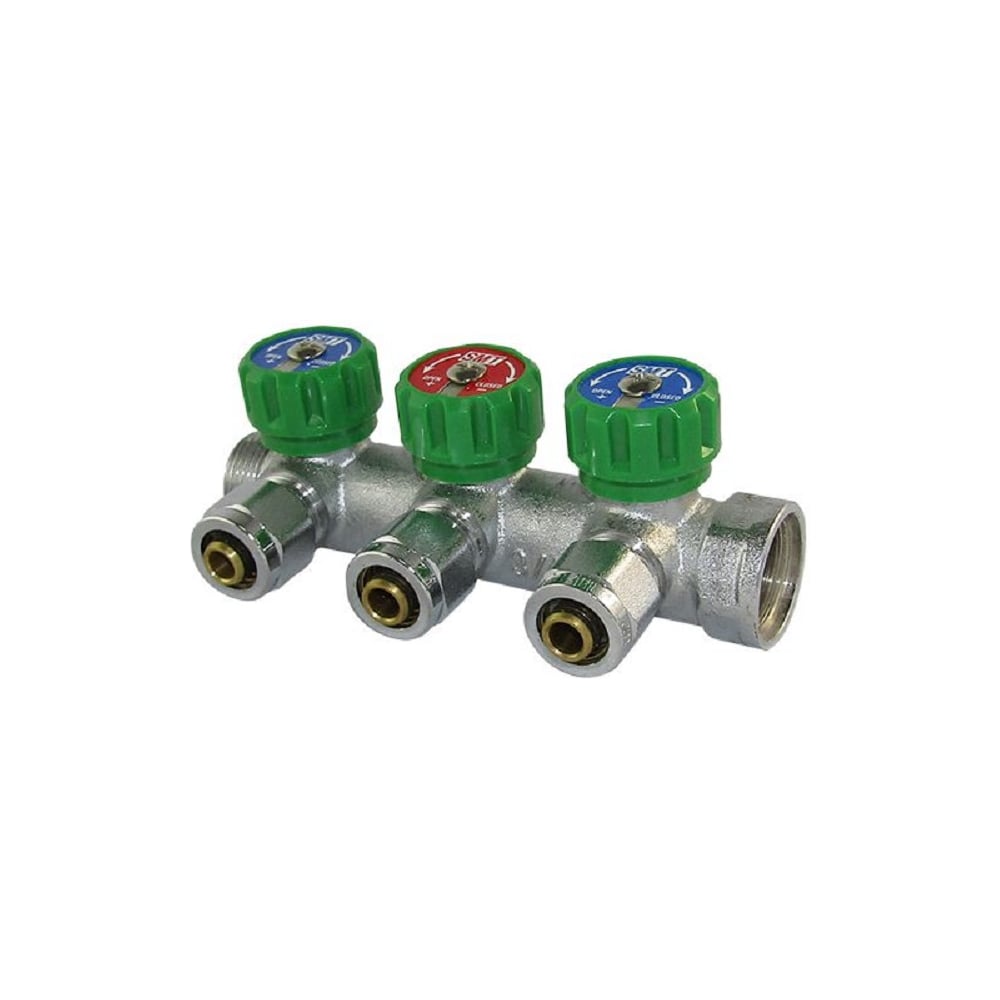 Коллектор SMT с кранами, 3 выхода 3/4x16x3 ХРОМ, 1875CH051603