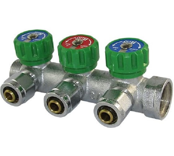 Изображение товара Коллектор SMT с кранами, 3 выхода 3/4x16x3 ХРОМ, 1875CH051603