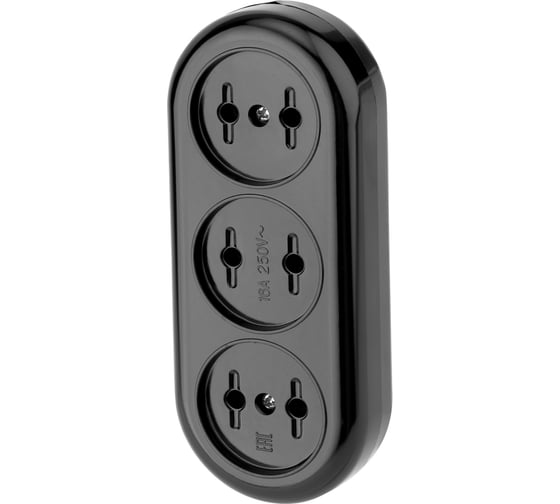 Изображение товара Карболитовая колодка REXANT на 3 гнезда без заземления 16 А черная 11-8979