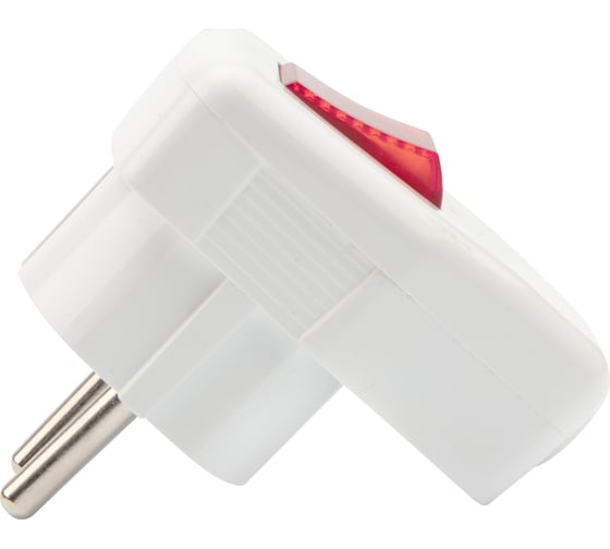 Изображение товара Угловая вилка REXANT Евро с заземлением 16А белая с кнопкой 16-0730