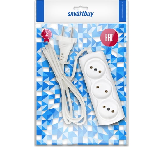 Изображение товара Удлинитель Smartbuy 3 гнезда 1,5 метра 6А/1,35кВт без заземления ШВВП 2x0,75 SBE-10-3-1,5-F