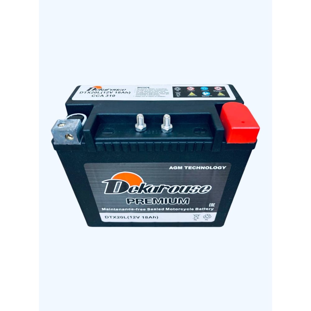 Мото аккумулятор Dekarouse (AGM) 18 Ач 310 CCA обр. пол. 176x89x154 DTX20L