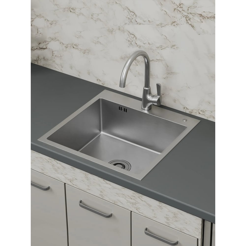 Мойка кухонная из нержавеющей стали Bauedge BAU SOUL КТ5050S SATIN, сифон EASY CLEAN в комплекте KT5050S