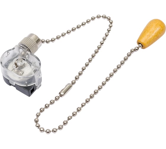 Изображение товара Выключатель для бра REXANT с цепочкой 270 мм и деревянным наконечником Silver 10 шт 32-0105